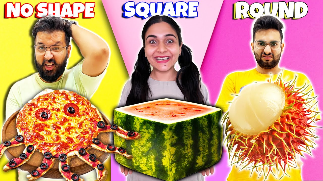 60 Minute Geometric SHAPE FOOD Challenge 😍 || Foodie we Challenge
