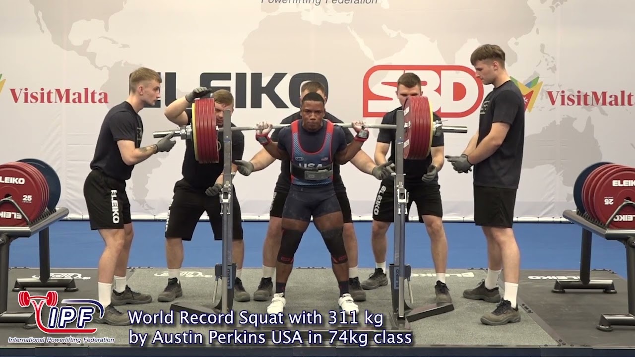 World Record Squat with 311 kg by Austin Perkins USA in 74kg class