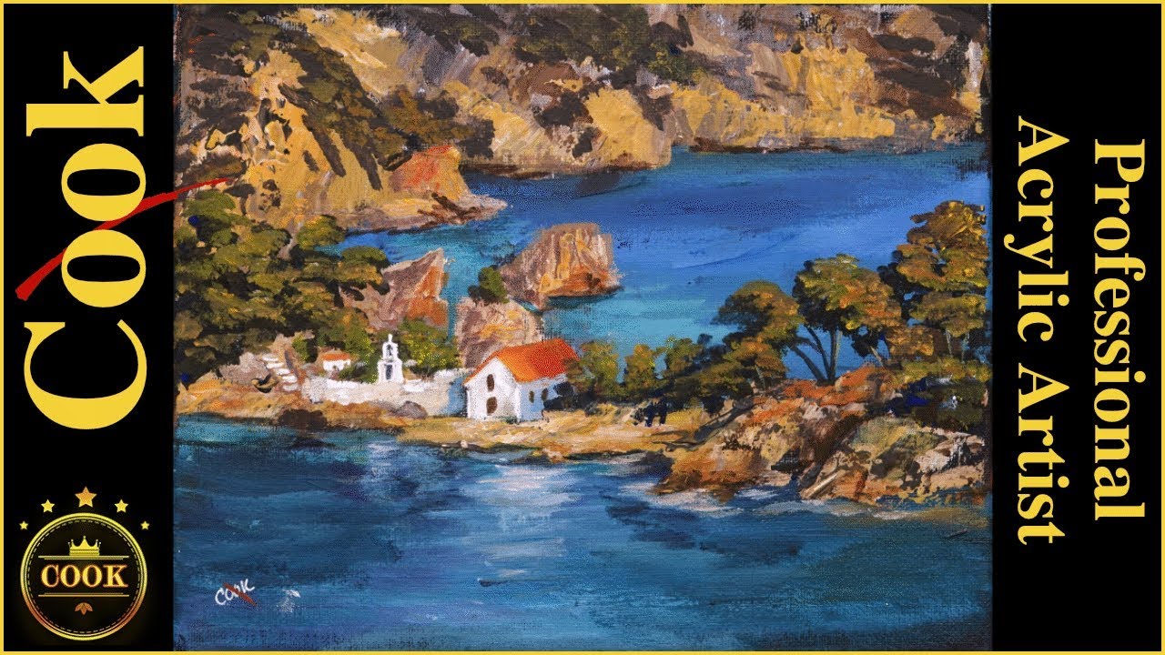 How to Paint a Mediterranean Monastery Seascape  in Acrylics With Ginger Cook