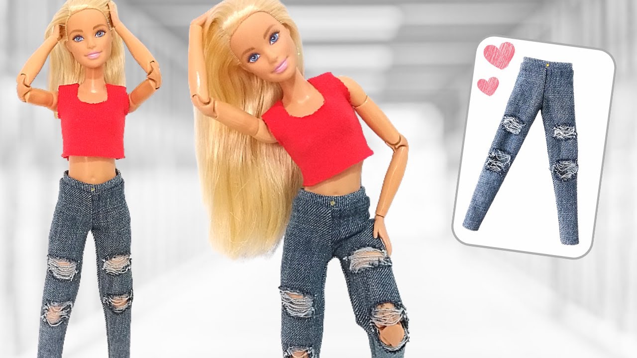 Calça Jeans Destroyed Para Barbie | Como Fazer Roupas Para Bonecas | DIY Roupa Sem Costura