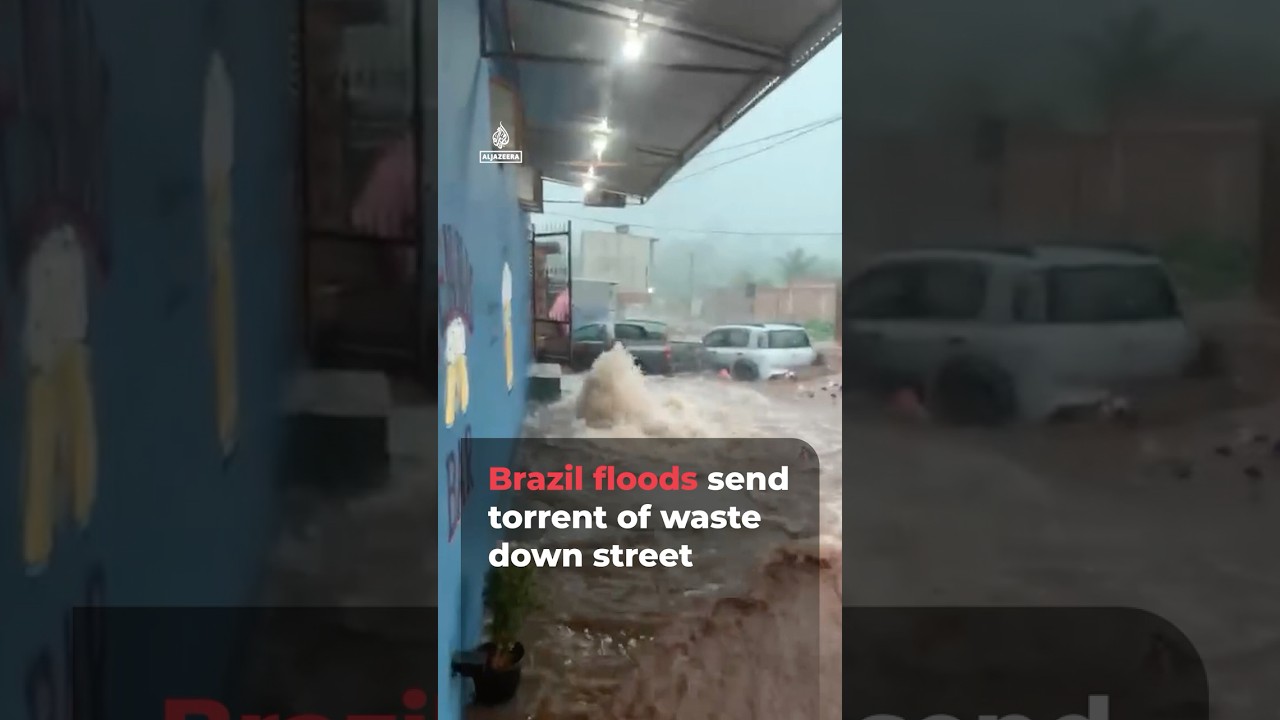 Brazil floods send torrent of waste down street | AJ #shorts