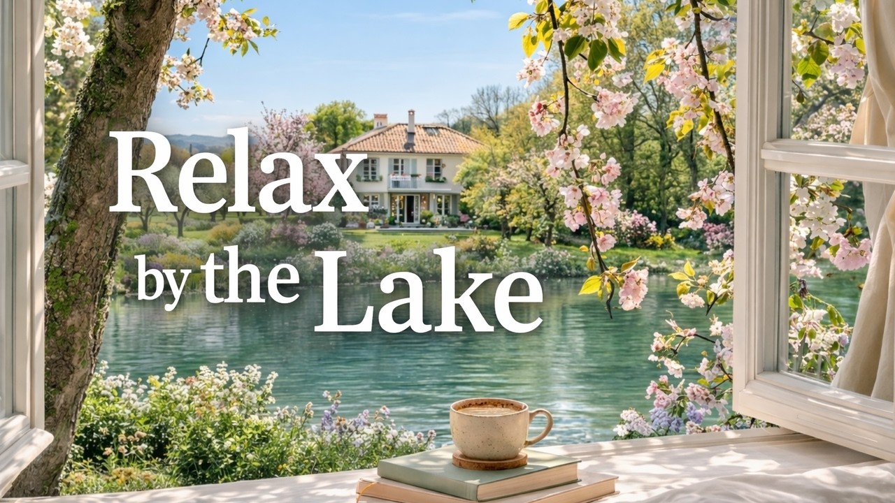 Spring Lake Ambience 🌸 Cozy Window View with Soft Guitar 🎶