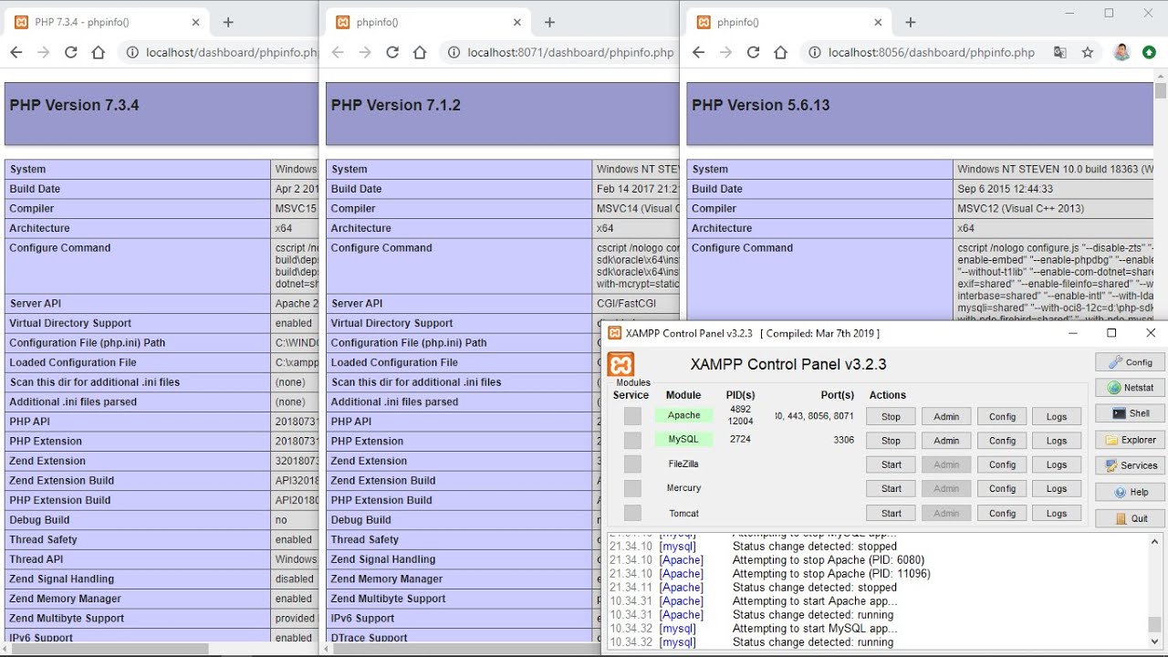 Setting Multiple PHP Version (8.x, 7.x, 5.x) in XAMPP