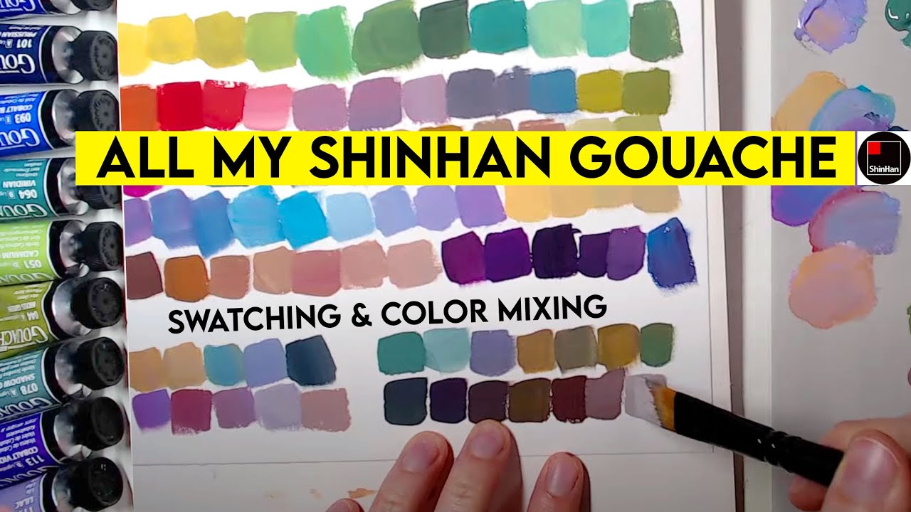 All my Shinhan Professional Designer's Gouache ✶ swatching and color mixing (live replay)