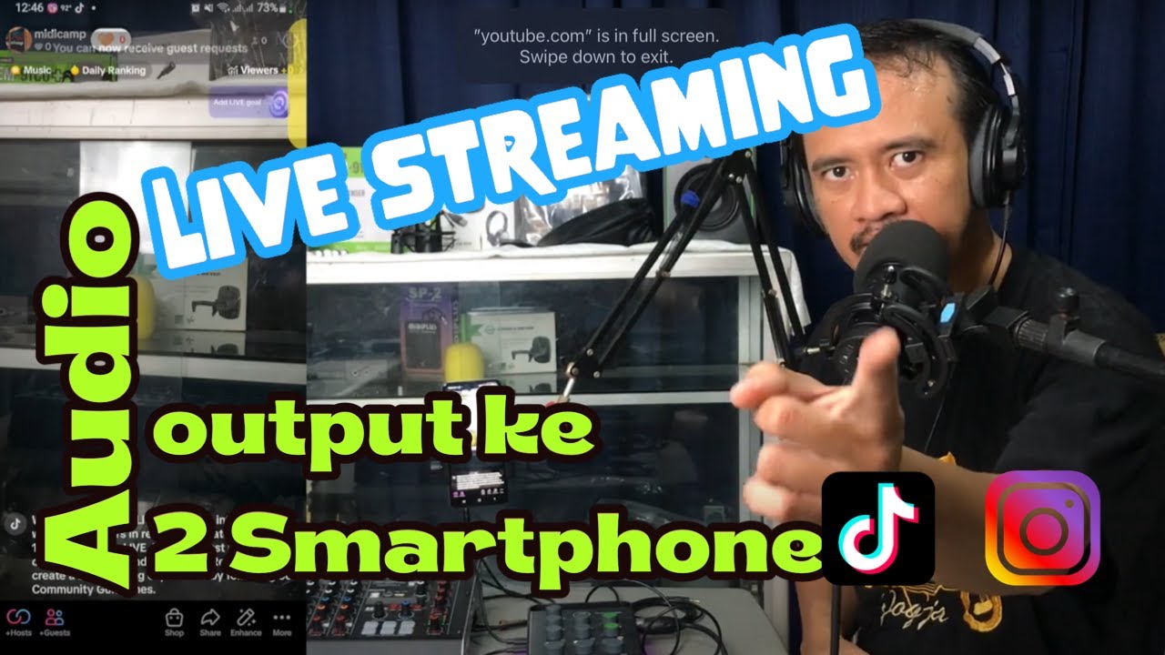 Output audio untuk live streaming ke 2 hp smartphone menggunakan mixer soundcard audio interface