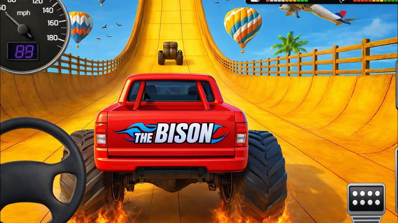 Mega Ramp Monster Truck 🔥 Extreme 3D Stunt Challenge | The Bison Speed 89 MPH 🚀