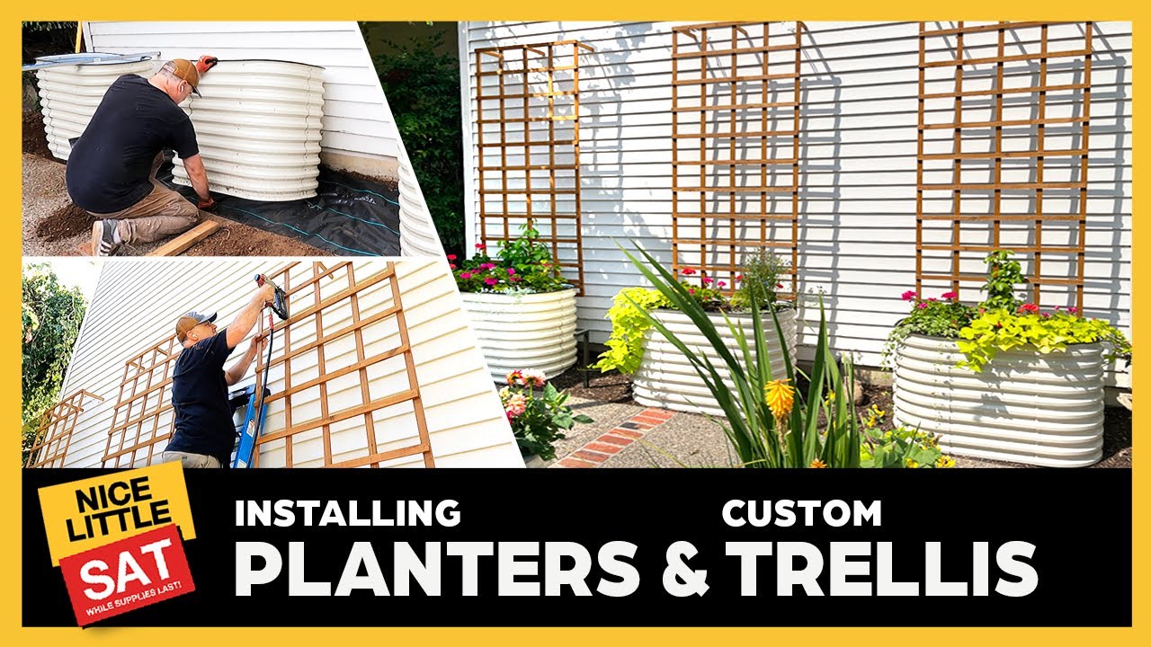 New space! Raised bed planters with irrigation and custom trellis