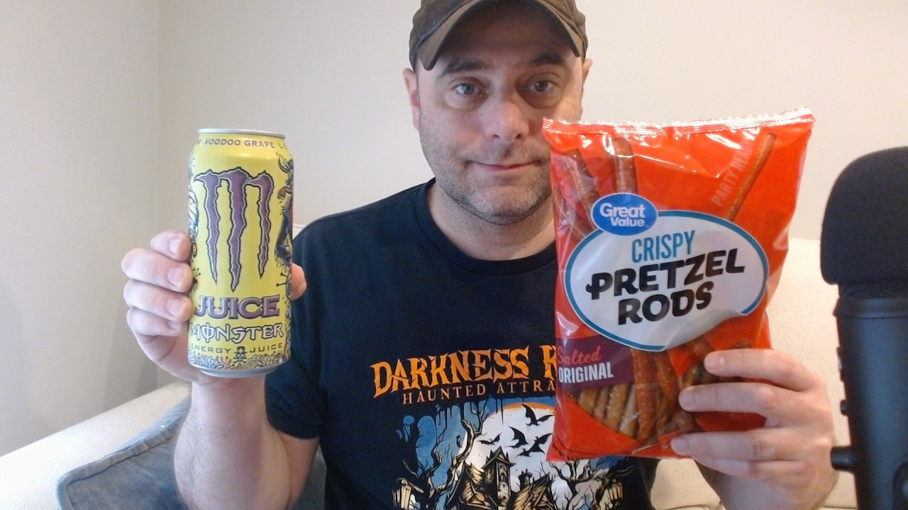 ASMR Drink Review and Eating Pretzel Rods