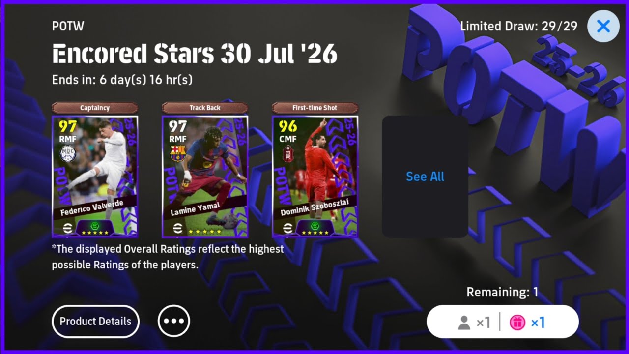 POTW Encored Stars 30 Jul '26 Free Spin Pack Opening + 200 Coin Pack Opening (eFootball 2026 Mobile)