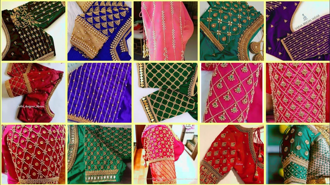 Trendy aari work blouse sleeves and neck designs/party wear aari work blouse designs