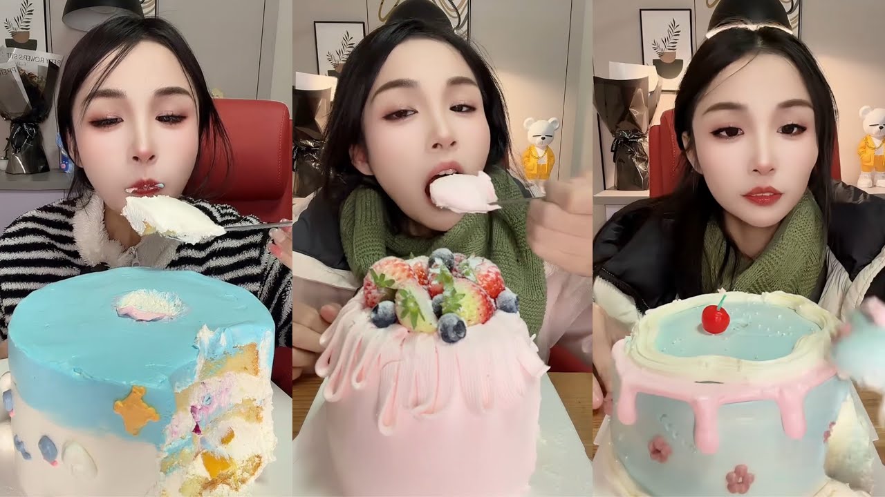 ASMR MUKBANG - MUKBANG SOUND - EATING WHOLE FRUIT CREAM CAKE