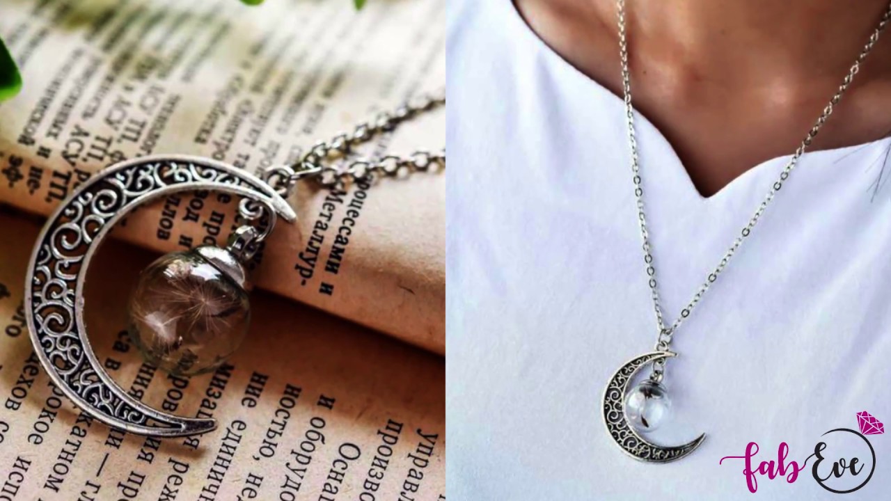 Crescent Moon Dandelion Wish Necklace