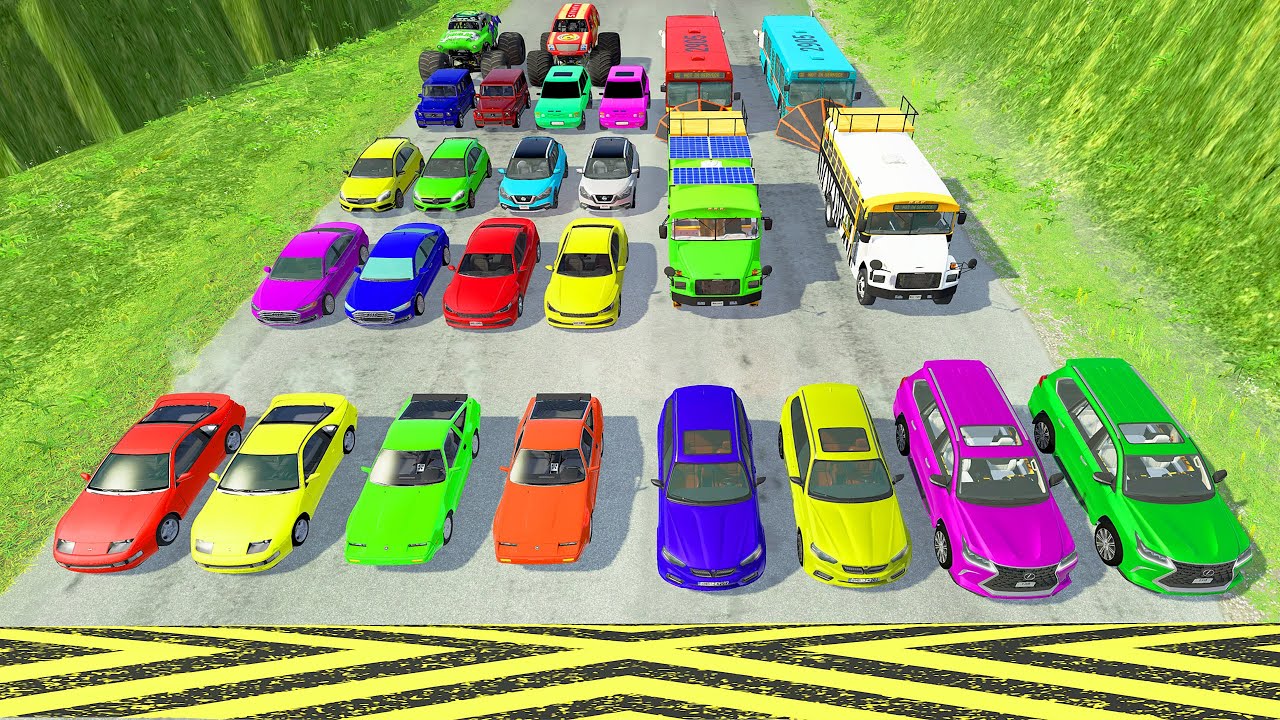 HT Gameplay Official # 20 | Monster Trucks vs Colors Speed Bumps & Car vs Epic High Speed Jumps Fail