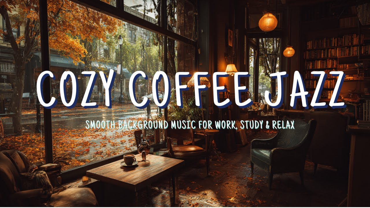 Cozy Autumn Café Ambience – Warm Candlelight, Gentle Rain & Golden Foliage View