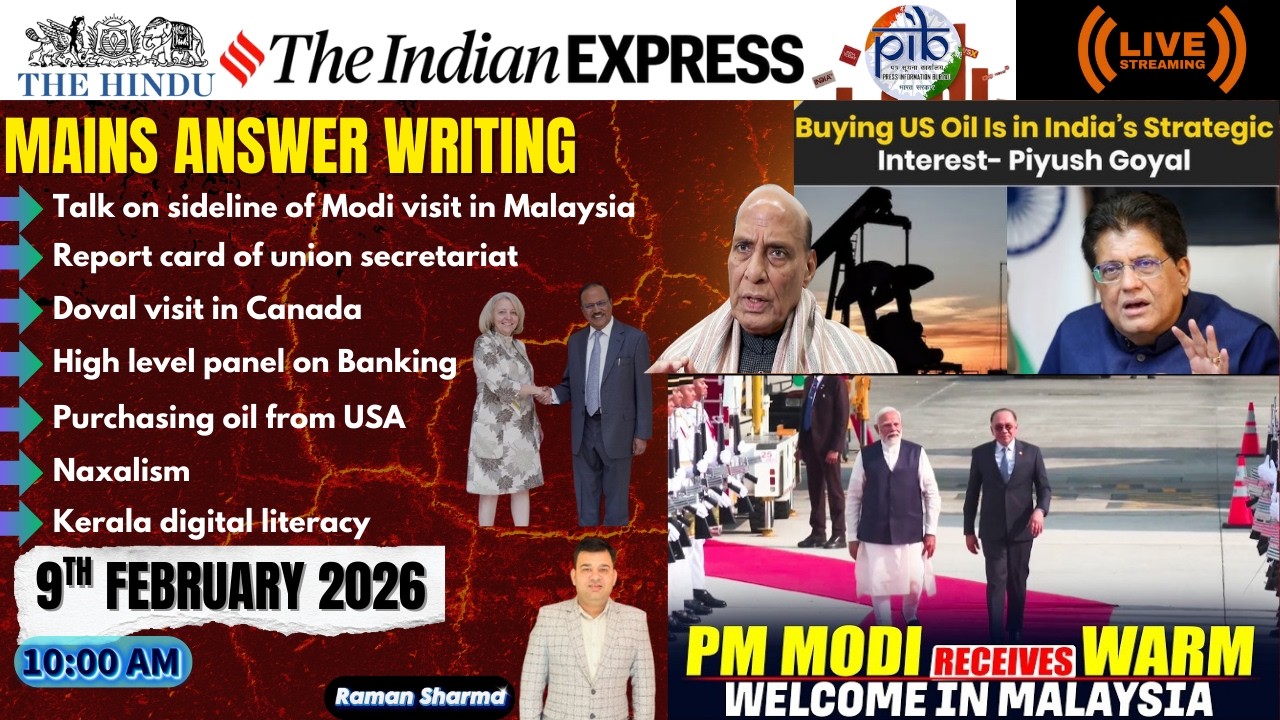 9th February 2026 Current Affair | The Hindu | Indian Express | PIB | UPSC | PSC | BANK