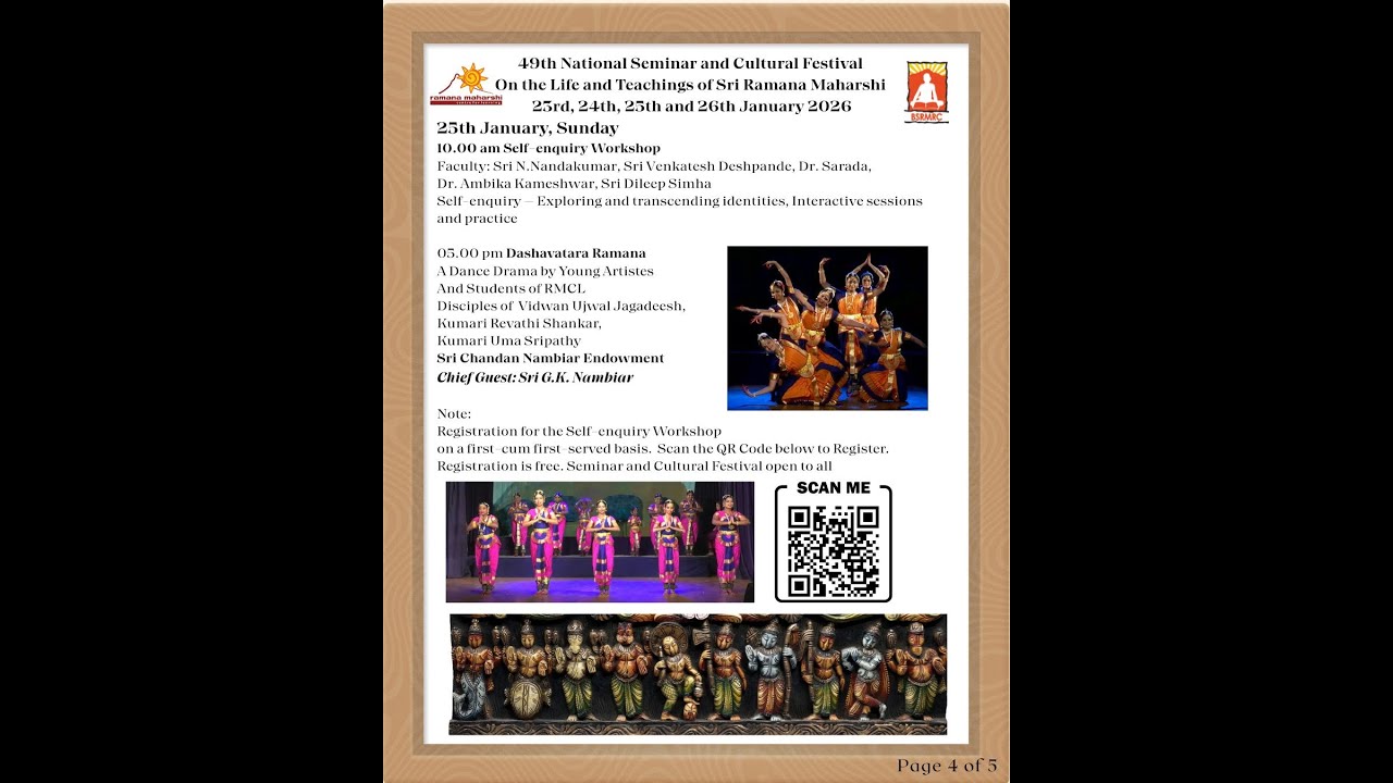 49th National Seminar & Cultural Festival on the life & Teachings of Sri Ramana Maharshi.