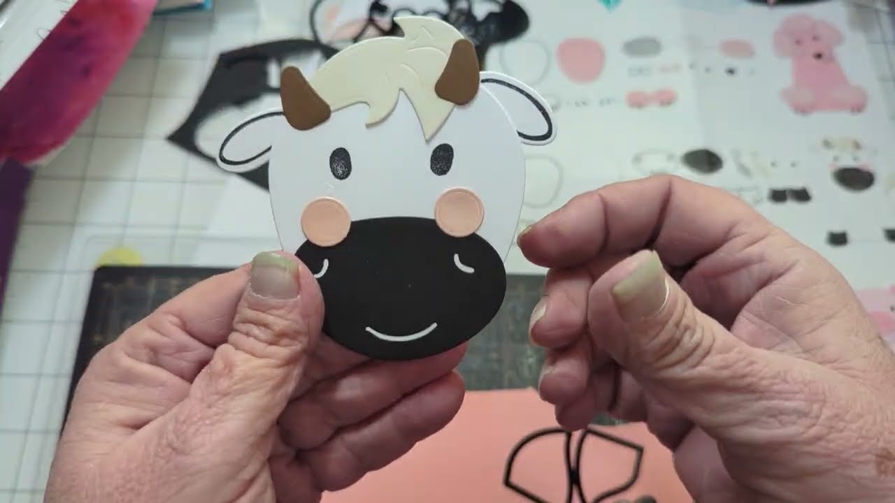 Using the Cow and Sheep face dies from Diamond Press's Party Animal set to make a cute card
