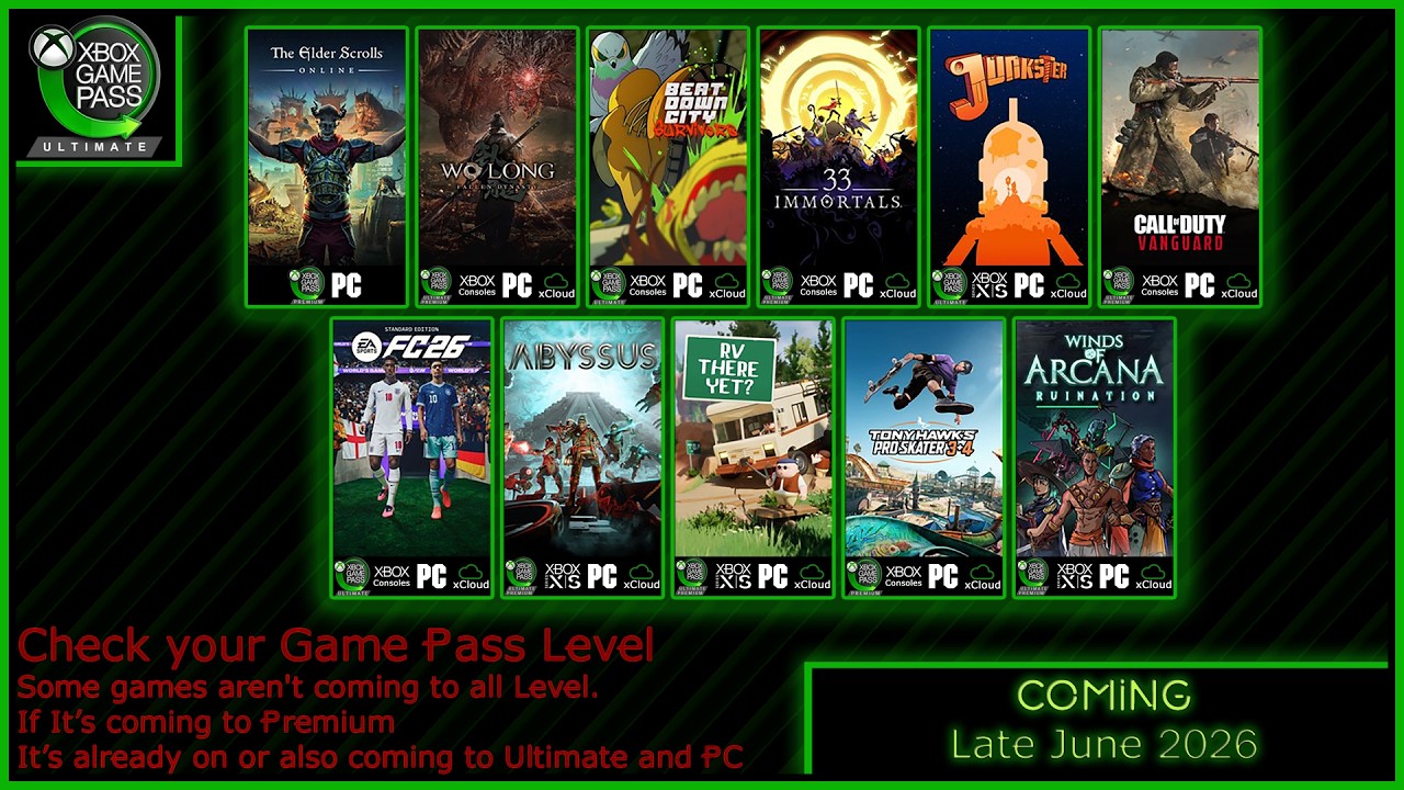 Игры, которые появятся в Xbox Game Pass в конце июня 2026 года