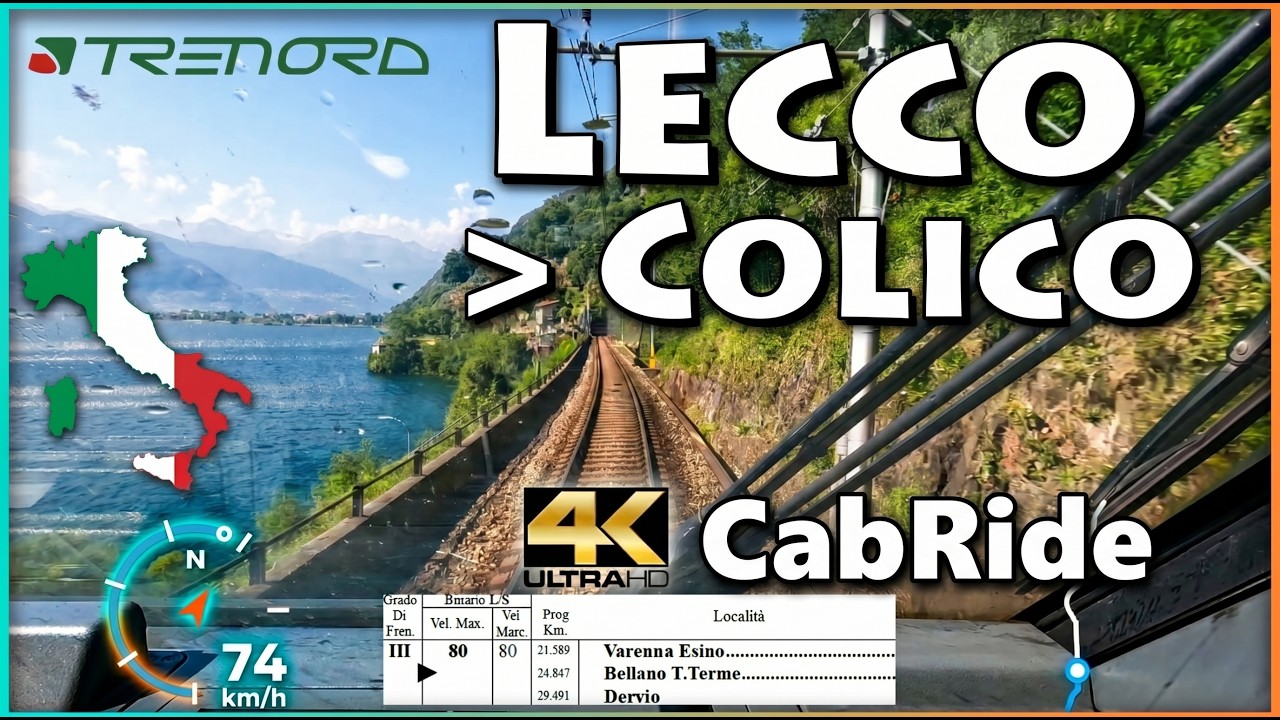 CABRIDE 4K 🇮🇹 Lecco - Colico / Veltlinbahn - Ferrovia della Valtellina / RE8 Trenord 🏞 Italia Italy