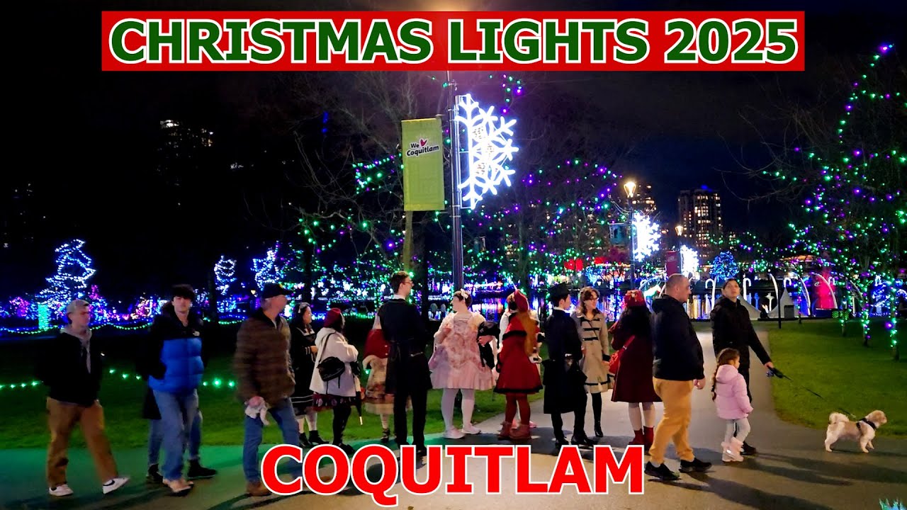 COQUITLAM BC - MAGICAL EVENING WALK at LAFARGE LAKE - CHRISTMAS LIGHTS on DEC 6 2025