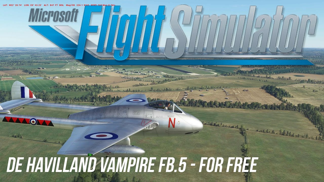Microsoft Flight Simulator 2020 - Another Free Jet - De Havilland Vampire FB.5 - With Goblin Sounds