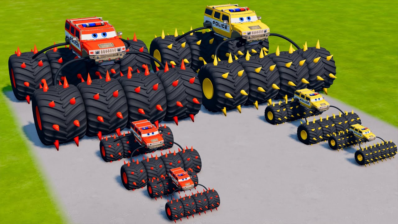 Big & Small McQueen Saw Wheels Police VS Train | BeamNG.drive