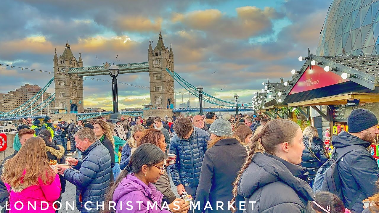 London Tower Bridge Christmas Market Tour to Borough Market | London Winter Walk 2023 [4K HDR]