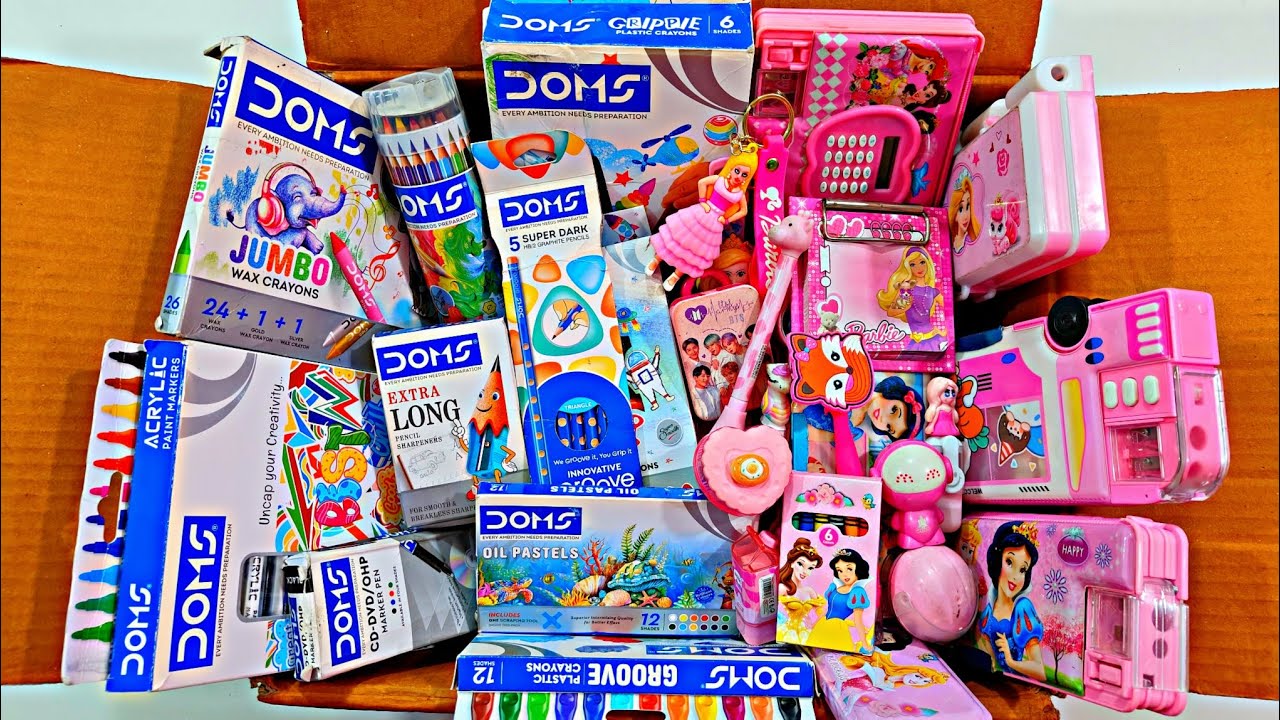 Pink stationery items & Doms Stationery Items 📚, Collection of Pencil box, School Stationery, Pen 