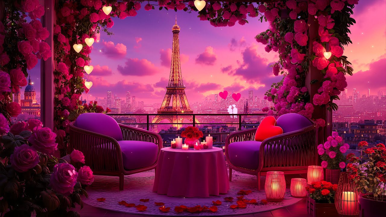 🎶 Valentine Jazz Night 💕🌹 Cozy Paris Balcony with Eiffel Tower View & Romantic Candlelight Ambience