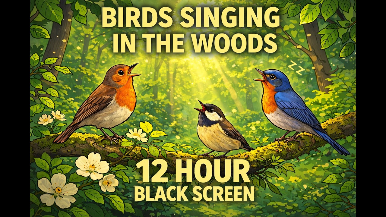 12 Hours Birds Chirping in Summer Forest 🌿 Black Screen Nature Sounds for Sleep💤 Relaxing Ambience