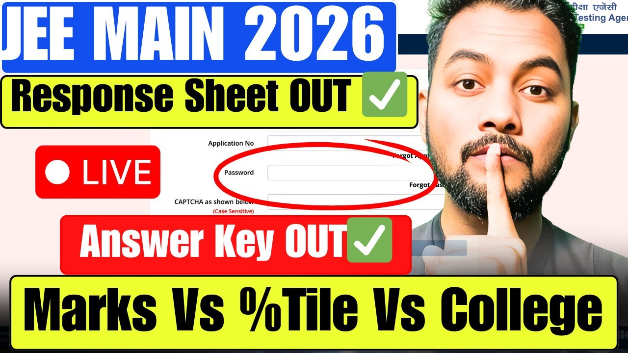 LIVE🔴Urgent Response Sheet OUT Anytime Soon|JEE Main 2026 Answer KEY|Marks Vs Percentile JEE Main