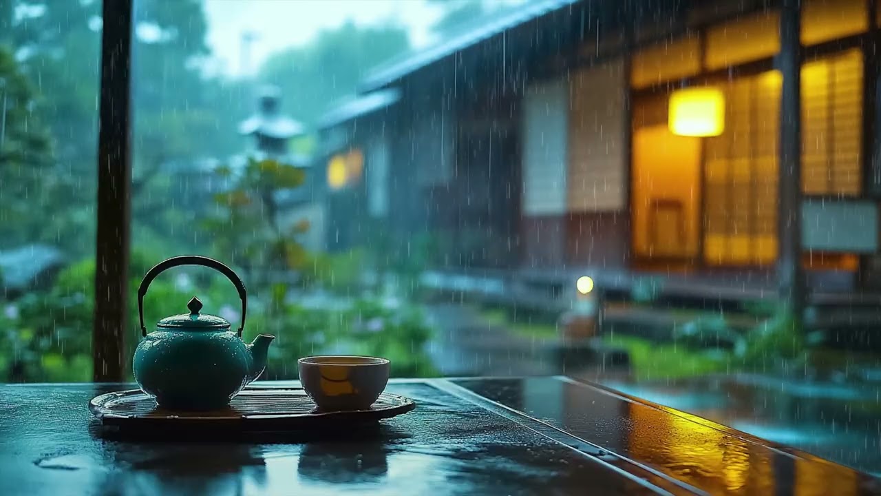 Peaceful Rain Sounds at Japanese Home for Sleep & Relief 🍵 Cozy Tea Time Ambience | Falling Pearls