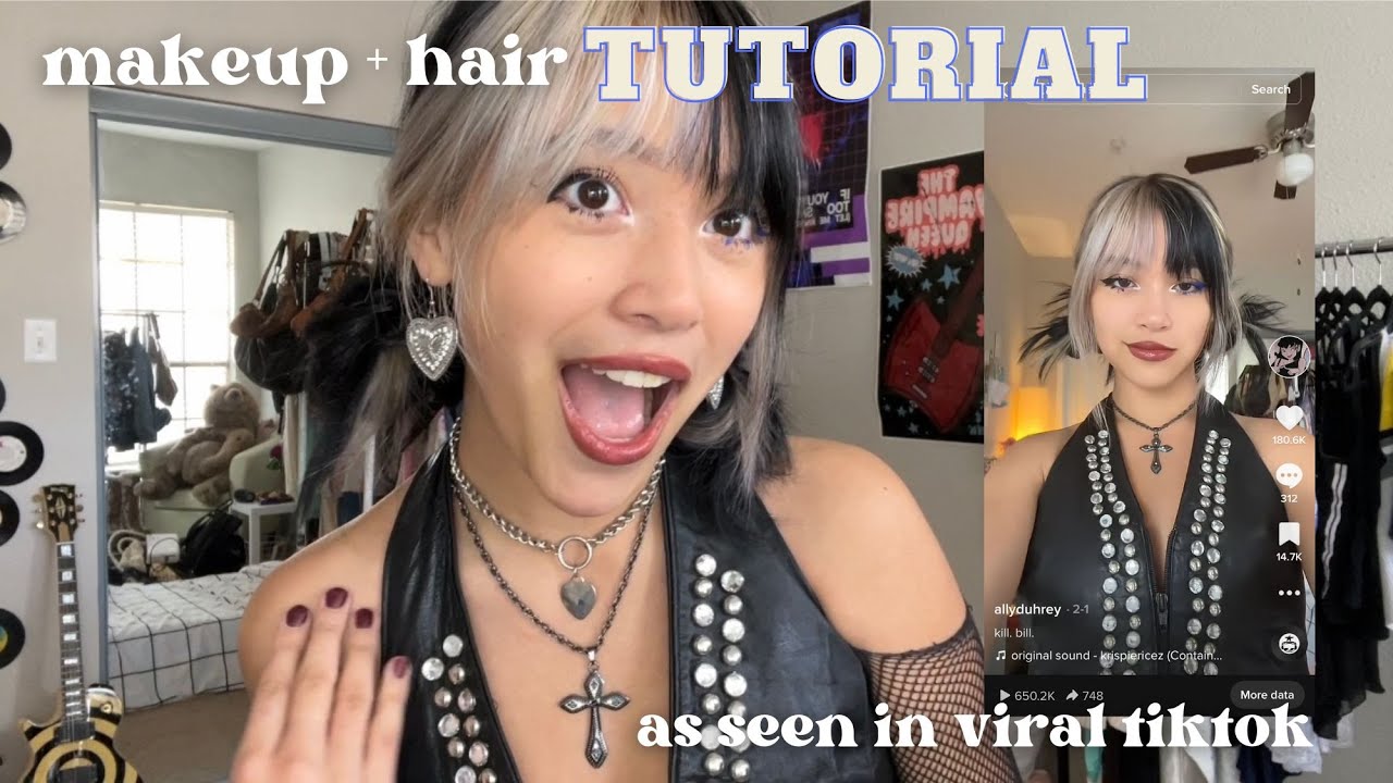 HOW TO LOOK LIKE *ROCKSTAR GF*!! Blue winged eyeliner, messy low buns, & SPICY outfit!! 🎸☆