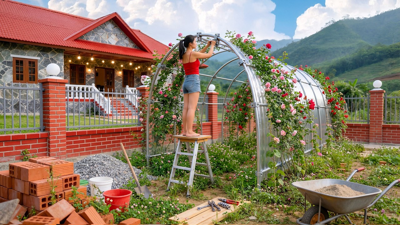 24 Hours Iron Dome Construction for Climbing Flowers | Installing and Finishing Outdoor Gate Lights