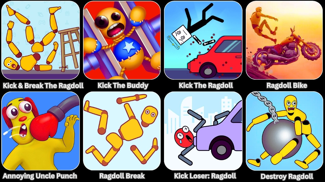 Single Line Draw,Kick & Break The Ragdoll,Kick The Ragdoll,Kick The Buddy,Annoying Uncle Punch Game