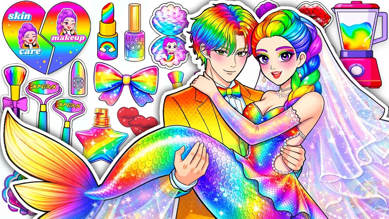 🌸Paper DIY🌸KPOP DEMON HUNTERS Couple Rumi x Jinu Colorful Hair Mermaid Glow Up Skincare + Makeup 💄