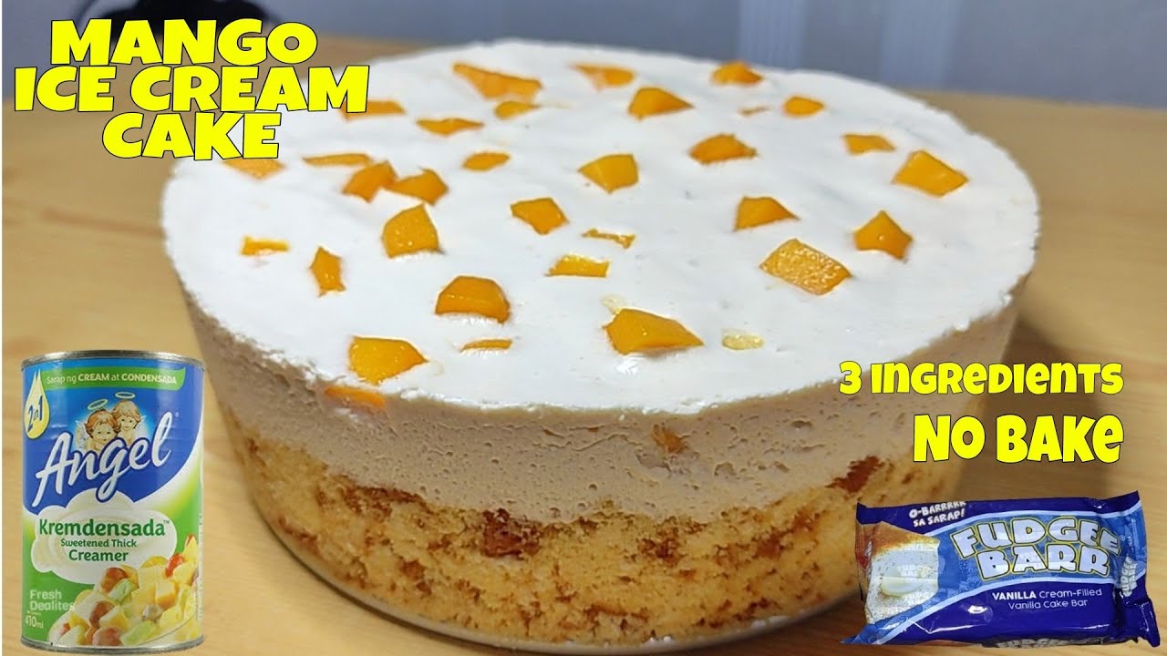 3 Ingredients MANGO ICE CREAM CAKE using FUDGEE BARR and ANGEL KREMDENSADA