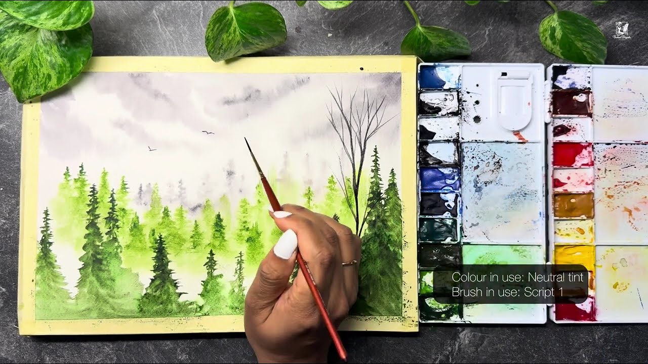 Misty Forest Watercolor | Calm Green Woodland Painting