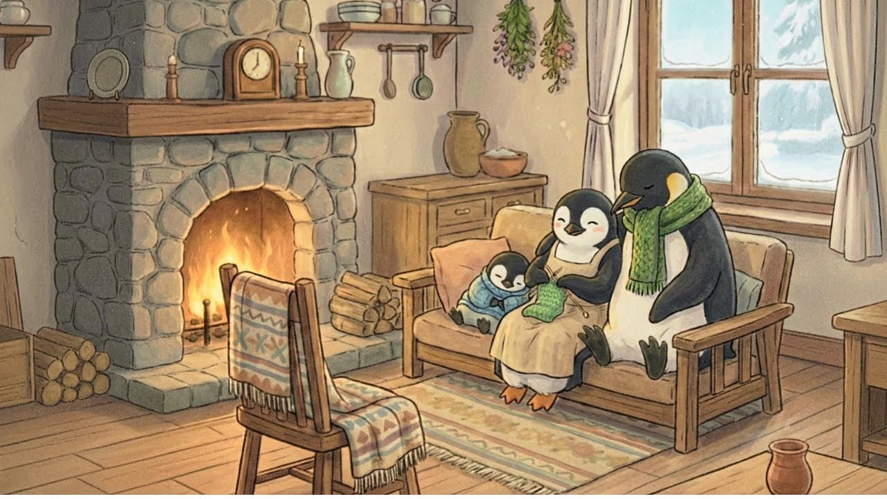 A Gentle Winter Day with Penguin Family | Ghibli-style ASMR