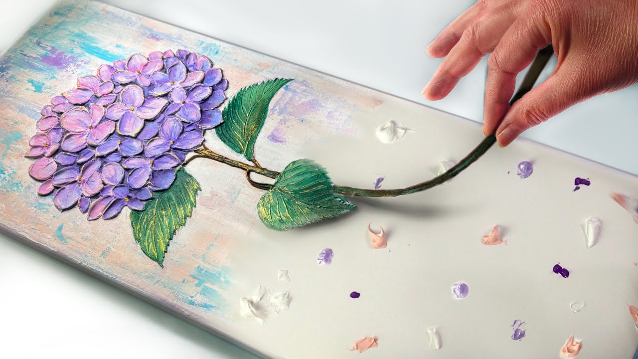 HANDMADE! 💜 Make Purple Hydrangea Art From BLOBS of Paint! Colour Explosion -3D Paste! | AB Creative