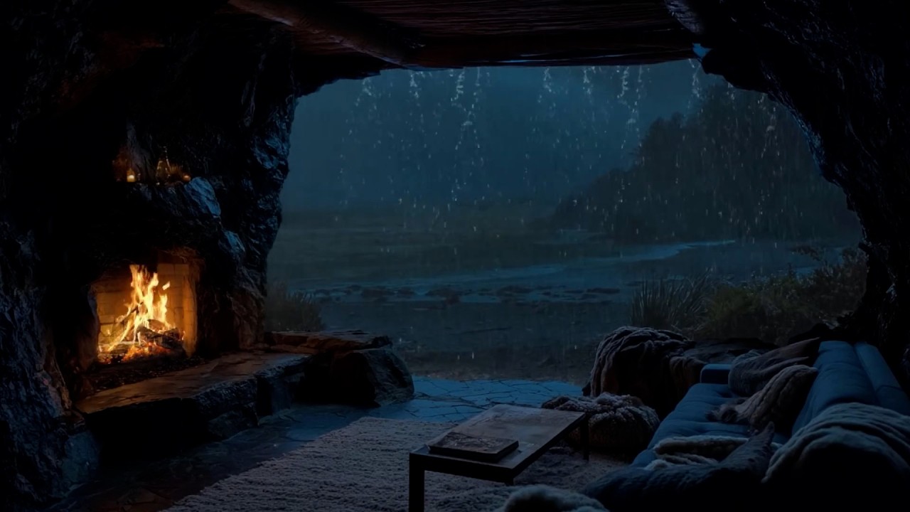 Deep Sleep in a Cozy Cave 🌧️ Soothing Rain & Fireplace Sounds to Unwind After a Long Day 🔥