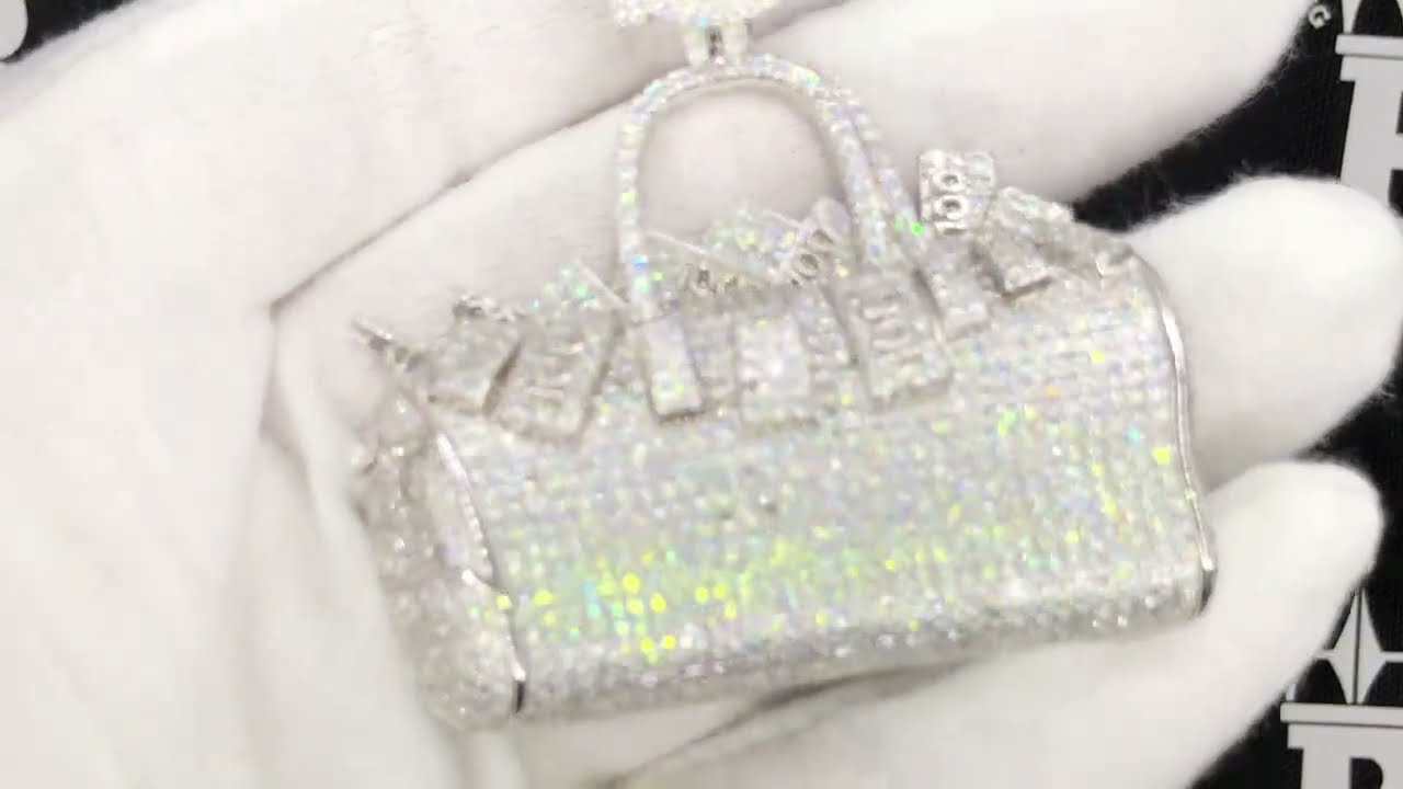 .925 Sterling Silver Money Filled Duffle Bag CZ Iced Out Pendant | Hip Hop Bling