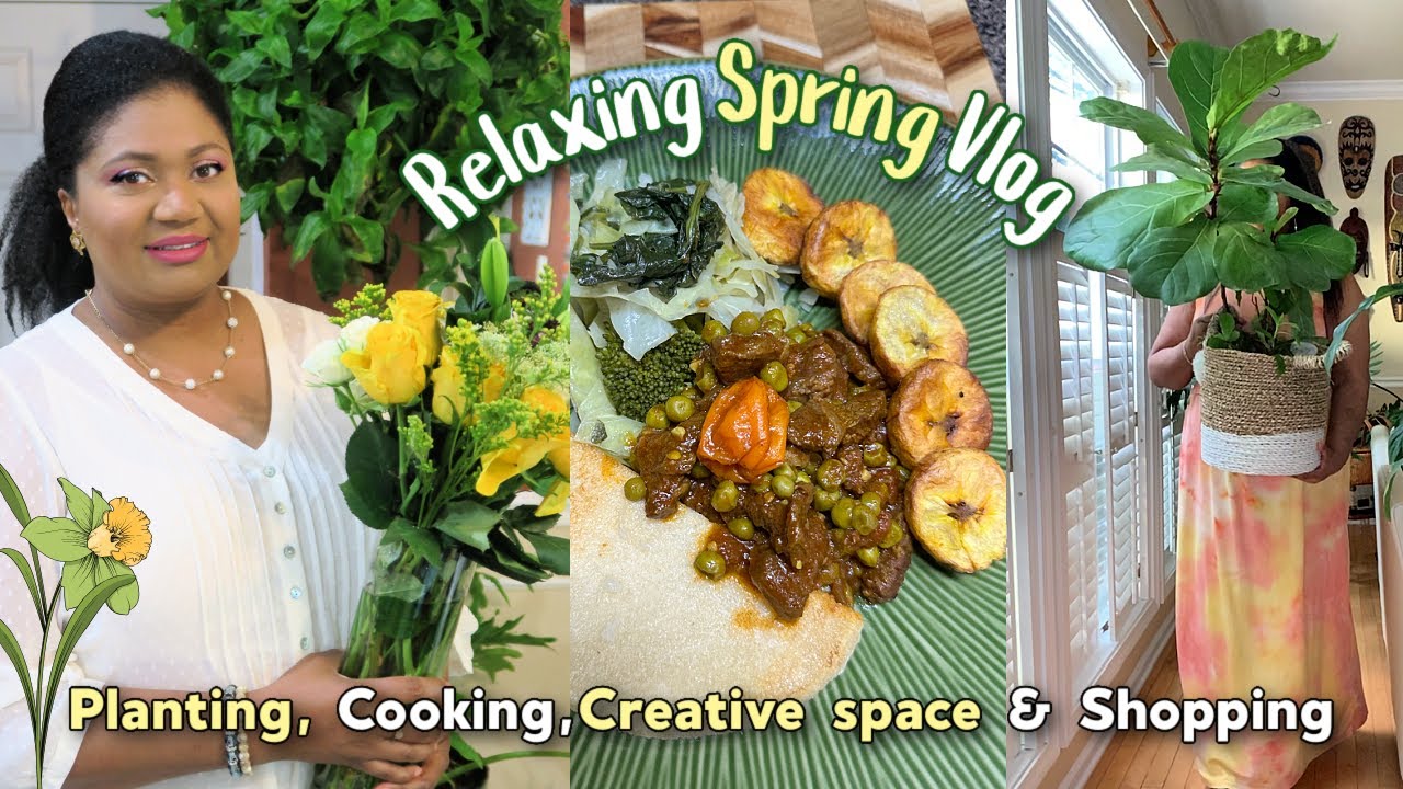 Planting flowers, Cooking Bammy & Stew, Office tour + Food Shopping #relaxingvideos  #cookingvlog