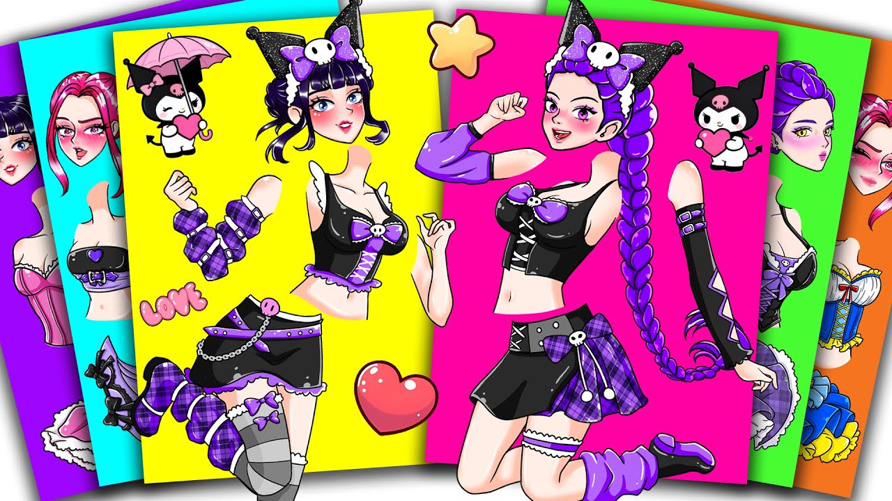 KUROMI Cosplay Battle With HUNTRIX RUMI & ZOEY - KPOP DEMON HUNTERS | Sticker Book DIY