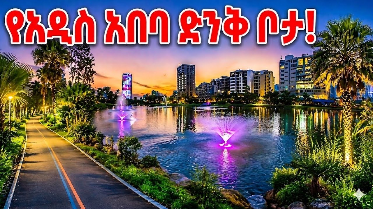 Artificial Waterfall at Night | Friendship Park Addis Ababa 🌙✨ | 4K City View 2026