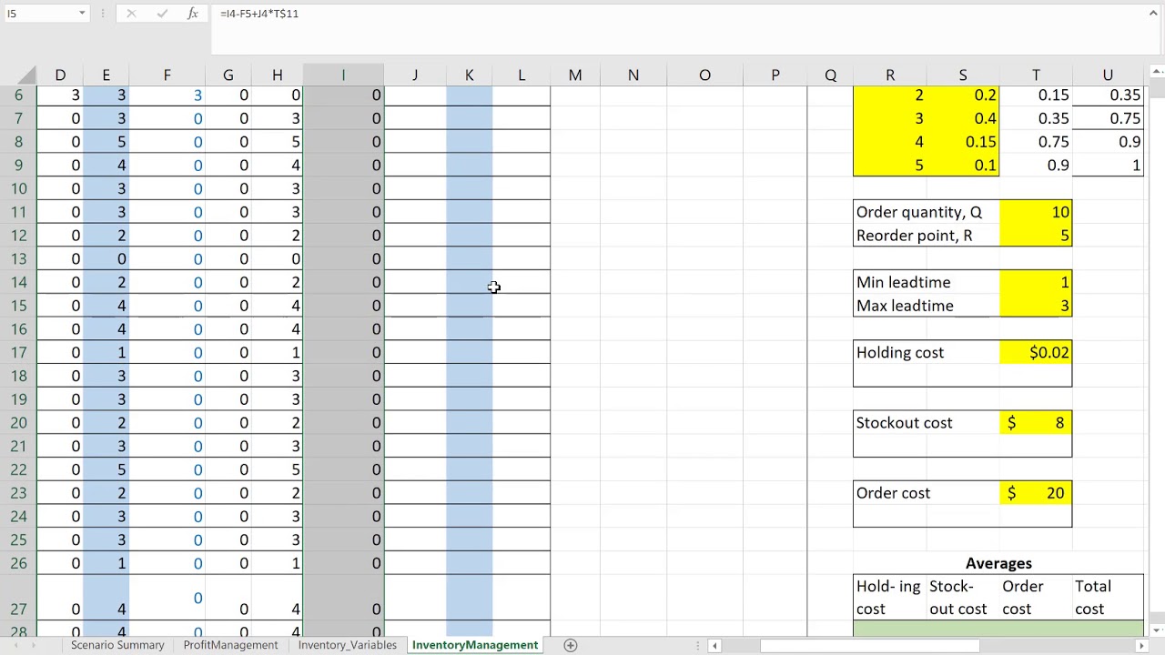 How to perform a Monte Carlo Inventory Management simuation in excel