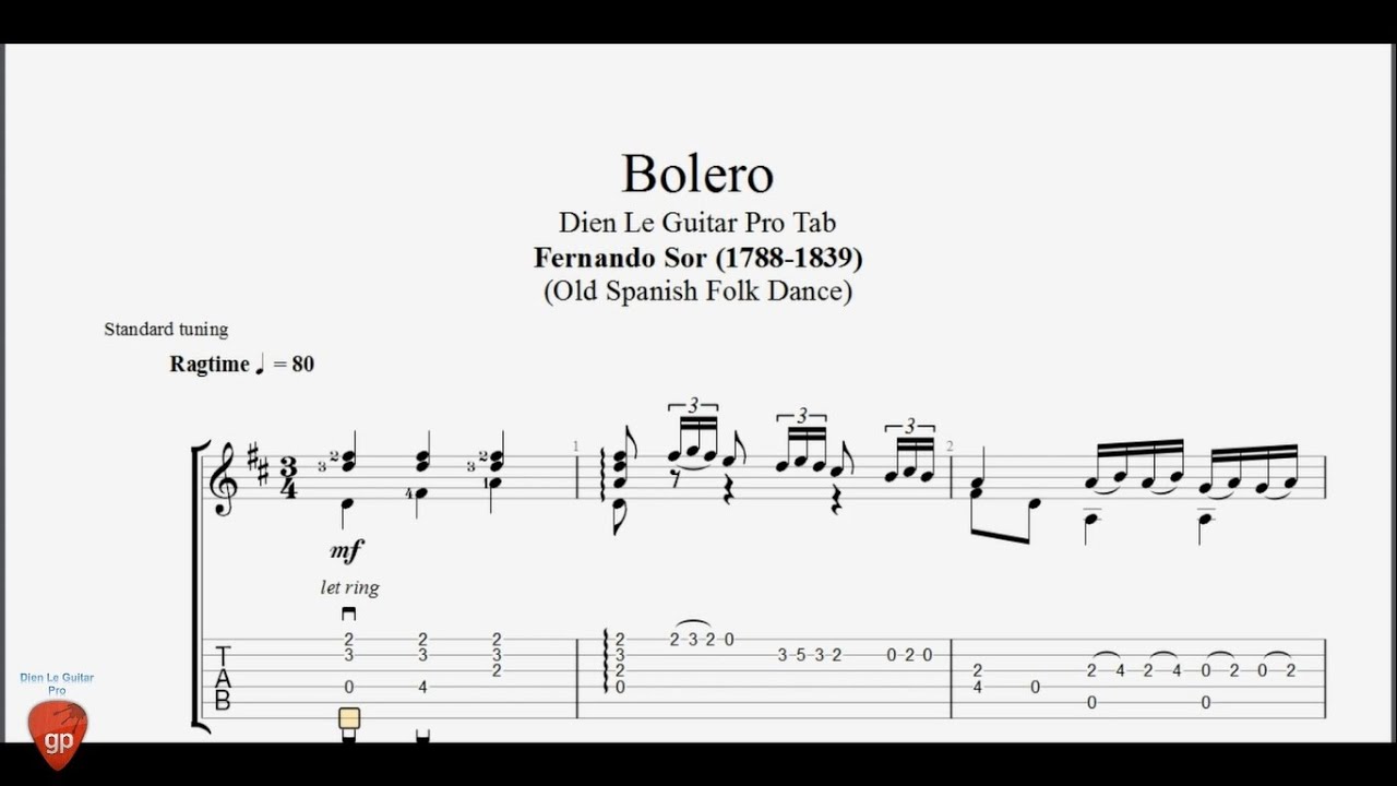 Fernando Sor - Bolero 'Spanish Folk Dance' - Guitar Pro Tab
