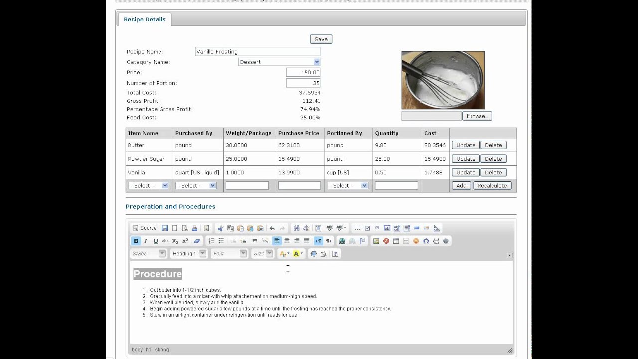 Free Recipe Costing Software - Video on how to calculate recipe cost using our FREE recipe software