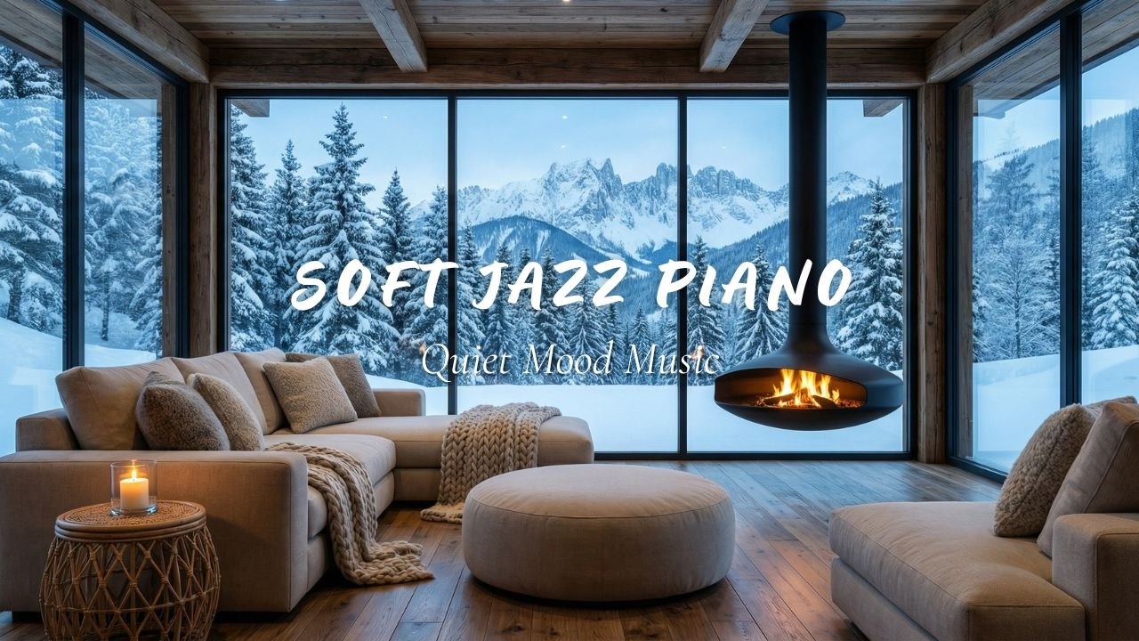 Soft Jazz Piano in Snowy Cabin 🔥 Peaceful Winter Night Ambience