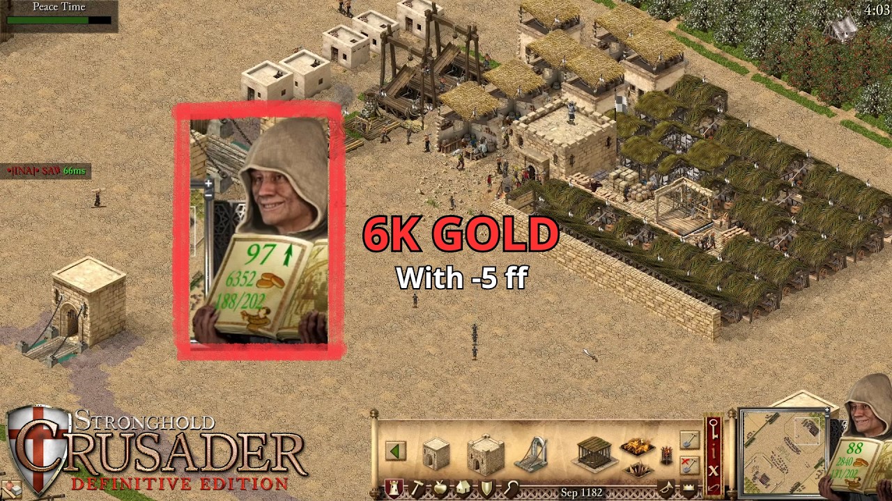 MEMBANGUN EKONOMI KUAT HANYA 5 MENIT DI STRONGHOLD CRUSADER DE | 3K 5PT GAMESPEED 50